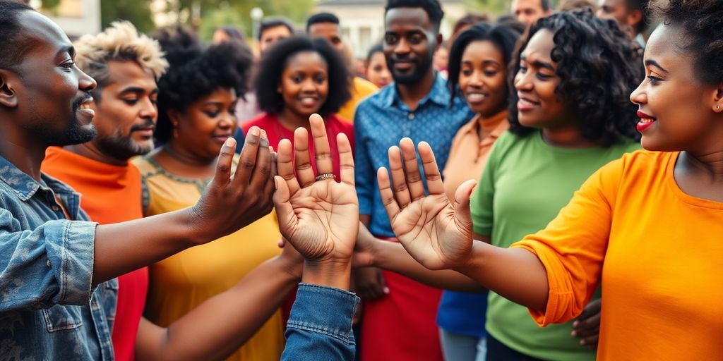 Diverse individuals holding hands in unity and strength.